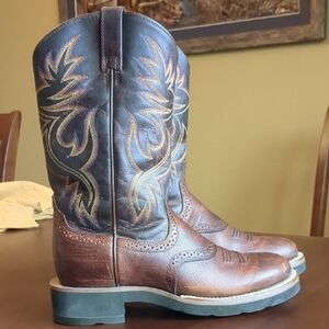 Ariat Brown Heeled Boots with Blue Stitching